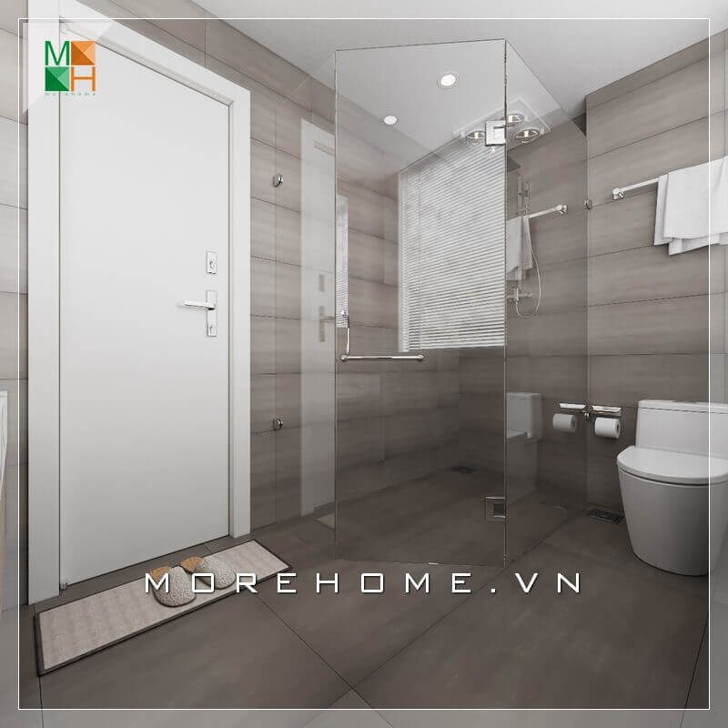 Mẫu thiết kế cửa gỗ đẹp cho nhà tắm kết hợp với nhà vệ sinh hiện đại và cao cấp.